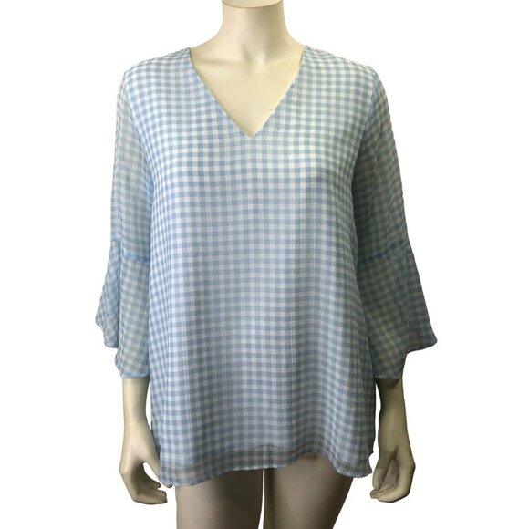 CALVIN KLEIN  3/4 sleeve bell sleeve  v neck blouse ‎ SIZE MD - Picture 1 of 7